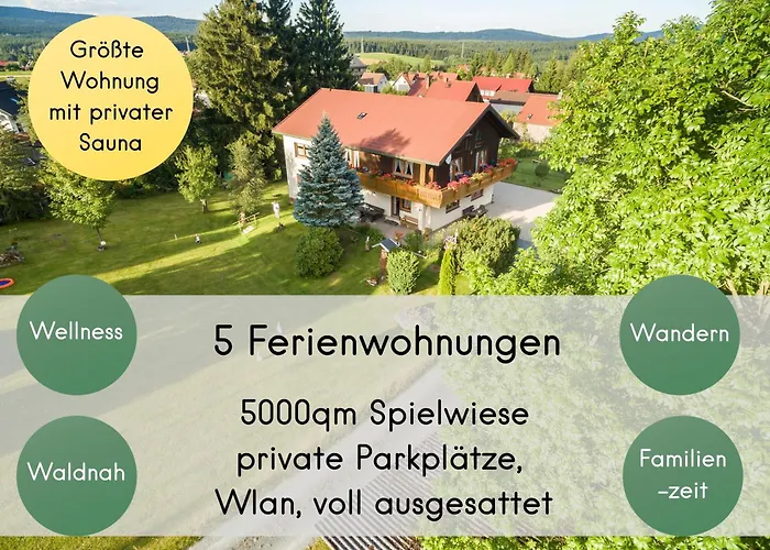 Gästehaus Philipp im Herzen des Fichtelgebirges - 5 Ferienwohnungen, großes Grundstück, Wald und Wiese, Wohnung mit privater Sauna, kostenfreie Parkplätze, WLAN